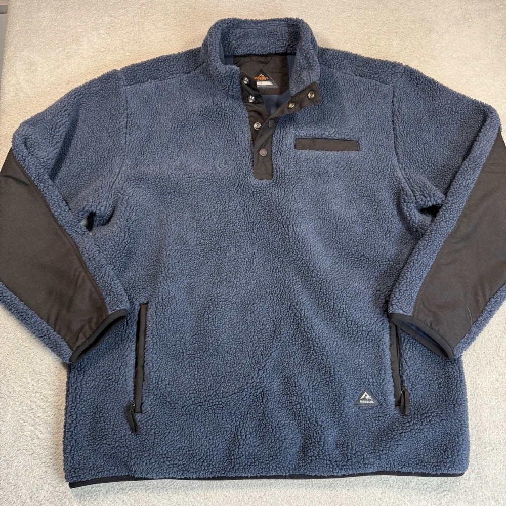 Ridgecut Sherpa Fleece Pullover Mens L Blue Deep Pile Reinforced Elbows workwear